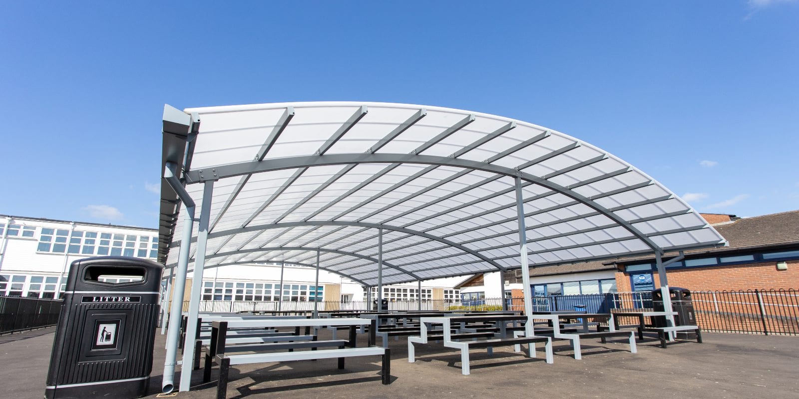 Dining area shelter we manufactured for John Taylor High School