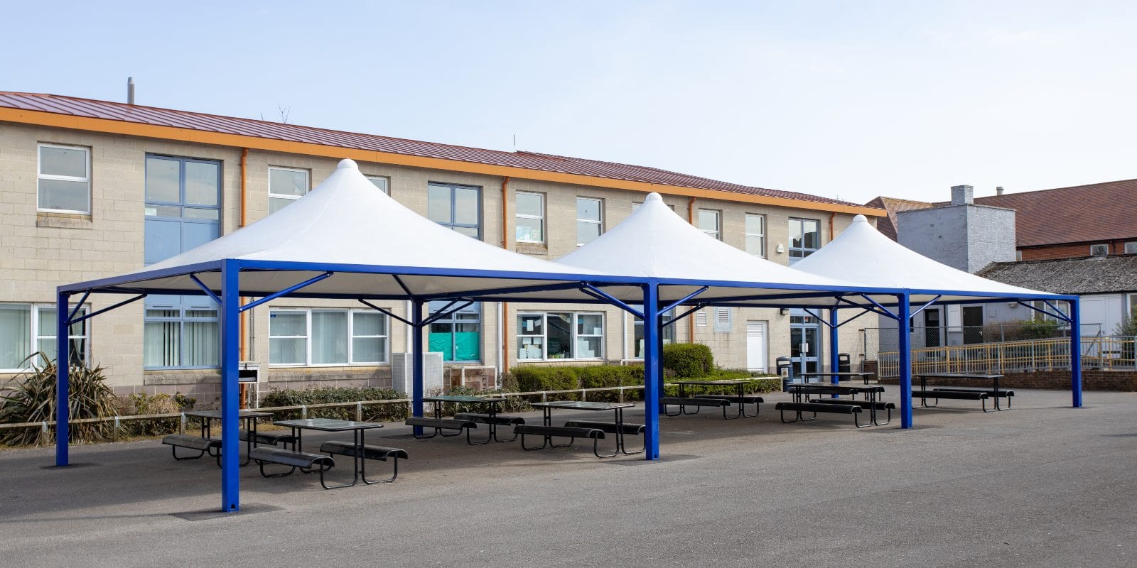 Dining shelters we fitted at The Harvey Grammar School