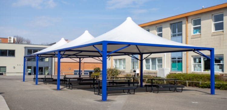 Fabric roof canopies we designed for The Harvey Grammar School