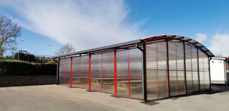 Outdoor dining shelter we made for Poltair School