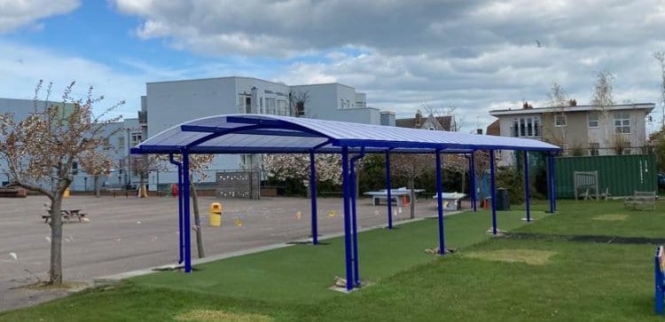 Curved roof canopy we designed for Christ Church C of E Junior School