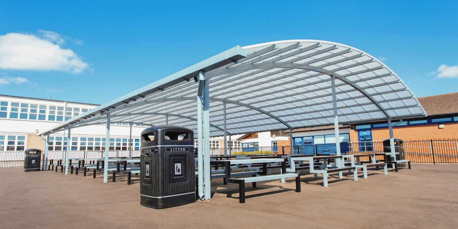 Grey frame shelter we made for John Taylor High School