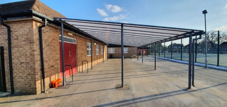 Straight roof canopy we designed for Ashton on Mersey School