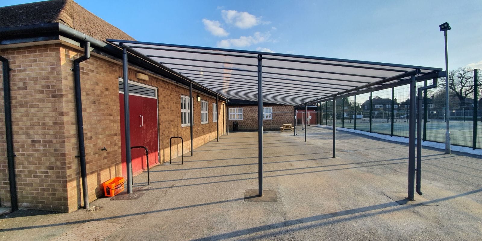 Straight roof shelter we designed for Ashton on Mersey School