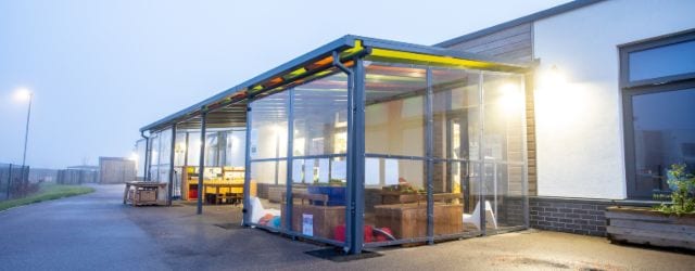 Outdoor canopy we designed for Monksmoor Park Primary School