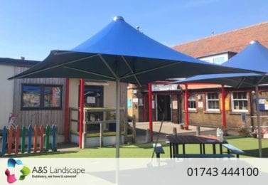 Playground canopies we designed for Tudor Road Primary School