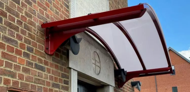 Bespoke entrance canopy we designed for St Wilfrid's Catholic Church