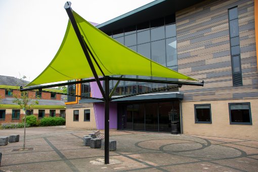 Green fabric canopy we installed at Pursglove College