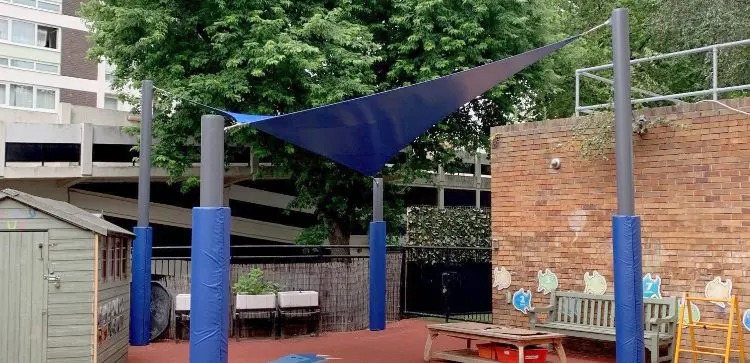 Blue sail shade we made for Clare Gardens Nursery