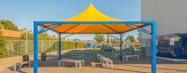 Yellow and Blue Fabric Tepee