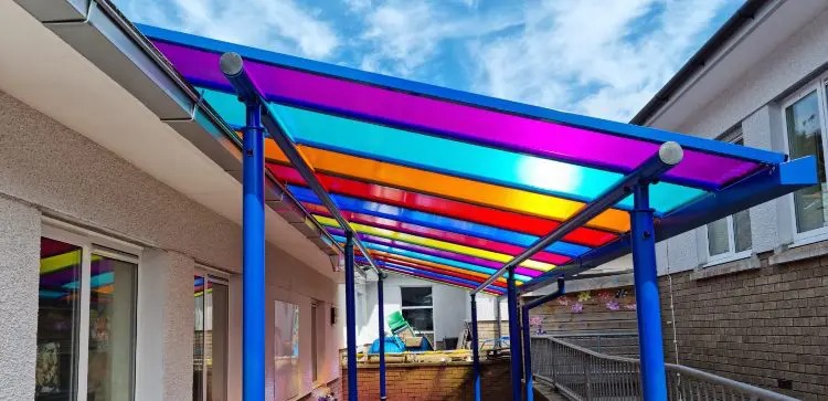 Multicoloured Roof Canopy we designed for Tywardreath School
