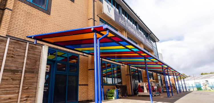 Colourful Roof Canopy at Ark Victoria Academy