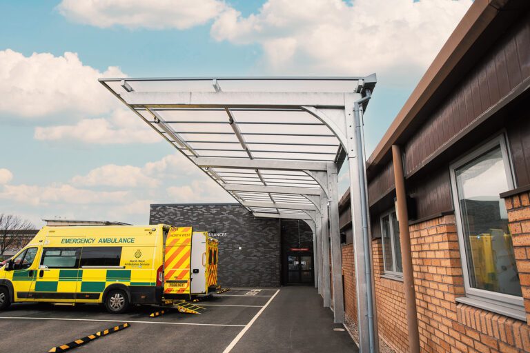 cantilever walkway canopy at a hospital